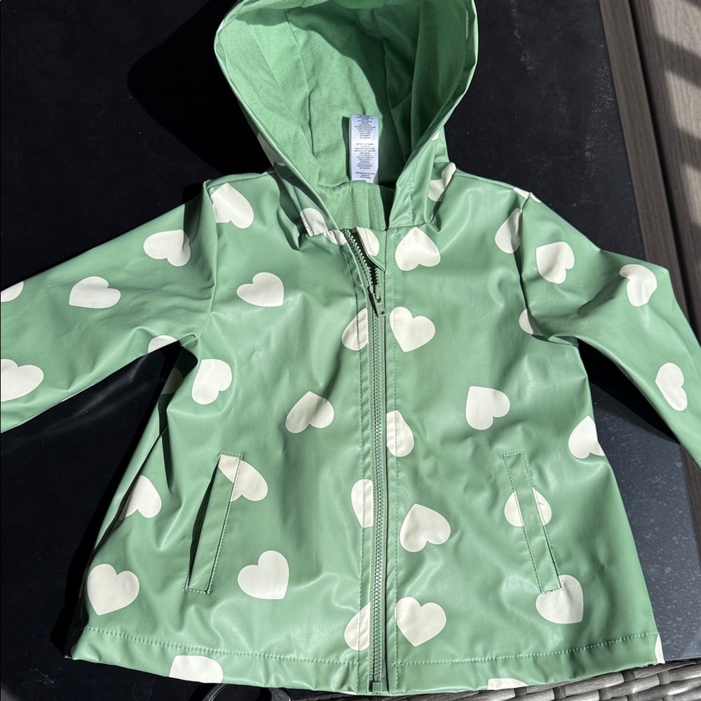 Little Me Green Heart Patterned Hooded Jacket